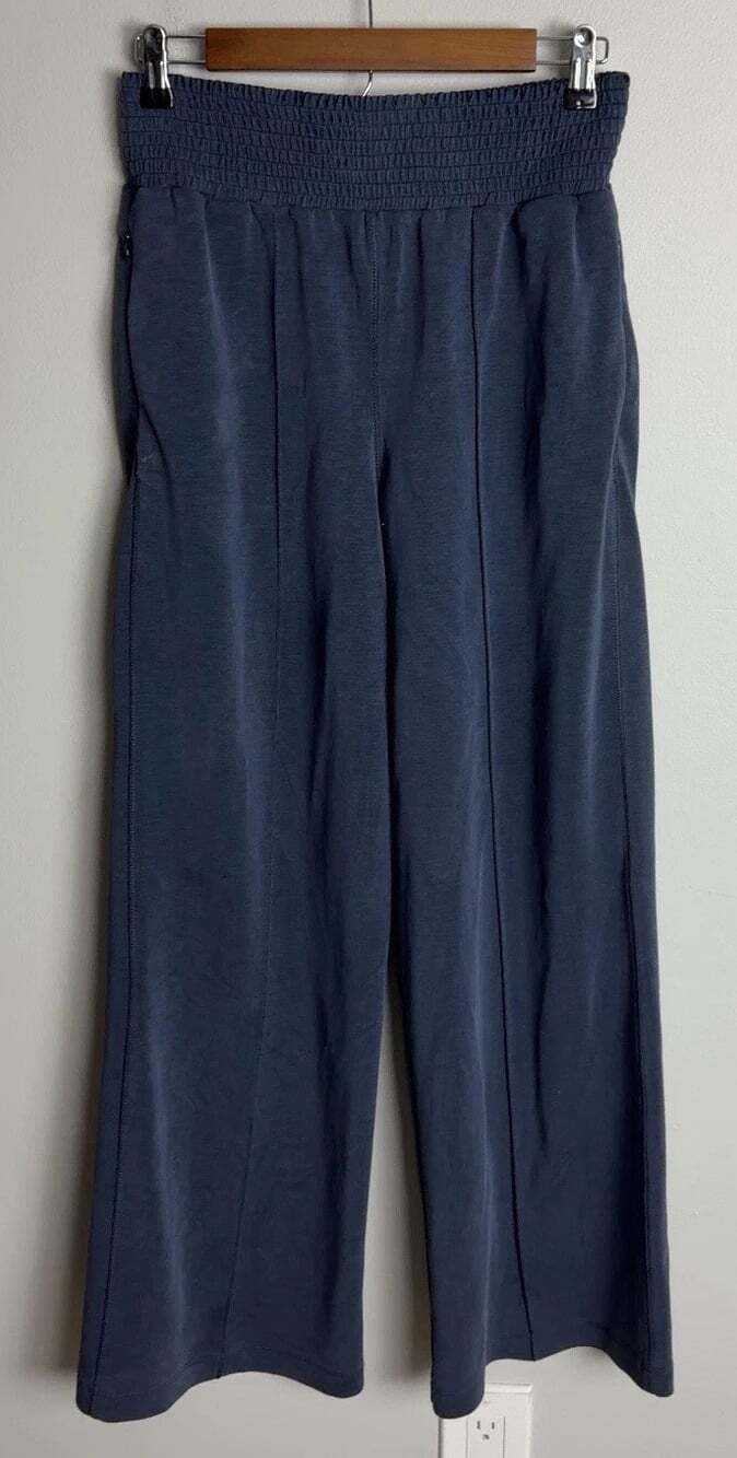 Sweaty Betty Wide Leg Lounge Pants Women US 6 Small Navy Blue Smocked Waist Wm’s